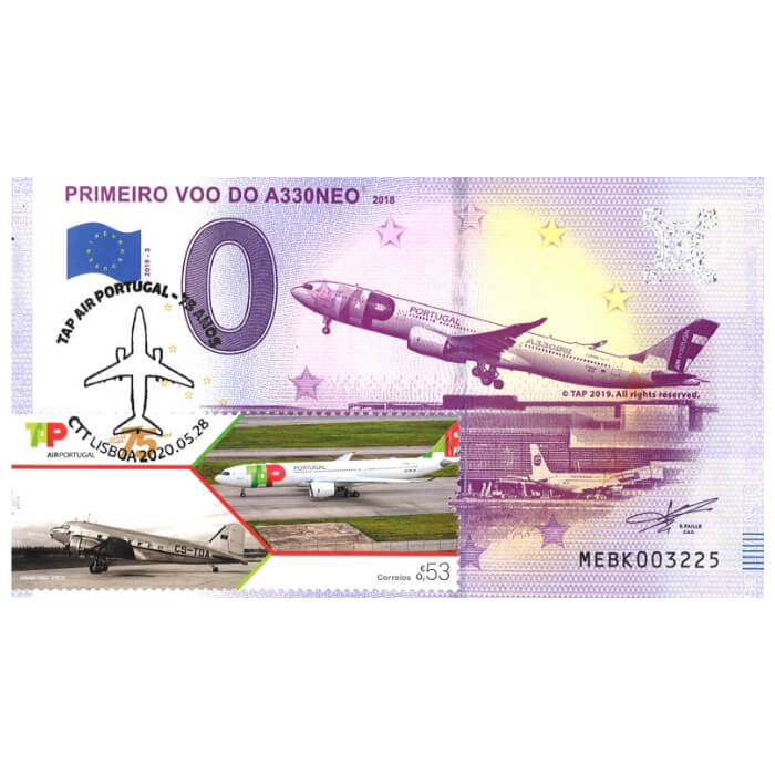Primeiro Voo do A330NEO: 2018 MEBK 2019-3 (selo e carimbo CTT)
Ref: 42-1