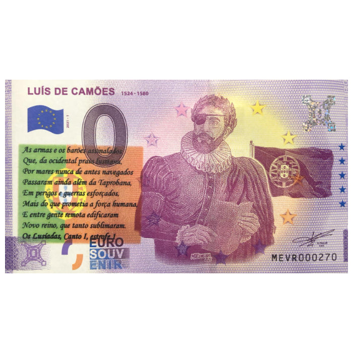 Luís de Camões: 1524-1580 MEVR 2021-1 (sobreimpressão Proposição d' Os Lusíadas)
Ref: 97-5