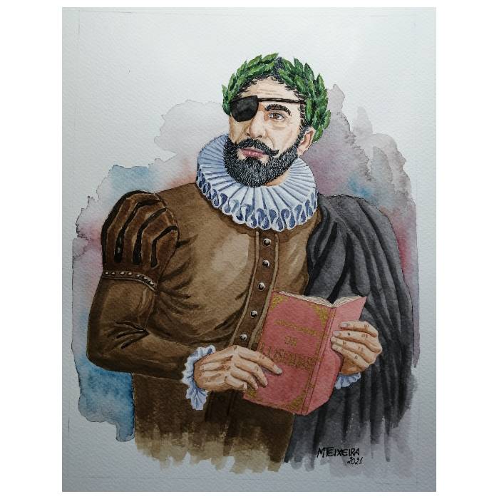 Luís de Camões: 1524-1580 MEVR 2021-1 (sobreimpressão desenho original de Manuel Teixeira)
Ref: 97-10